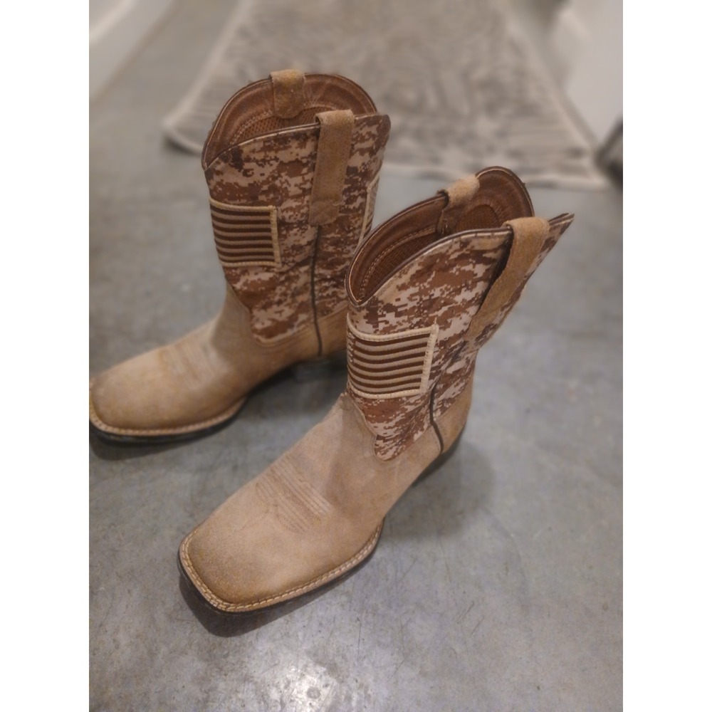 Ariat Sport Patriot Camo American Flag Western Boots Size 8D Brown